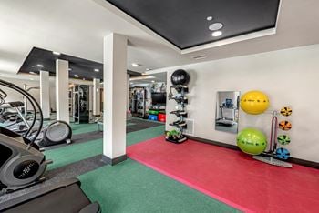 24-Hour fitness center with cardio, strength, and yoga areas. Echelon mirror and trx octagon included